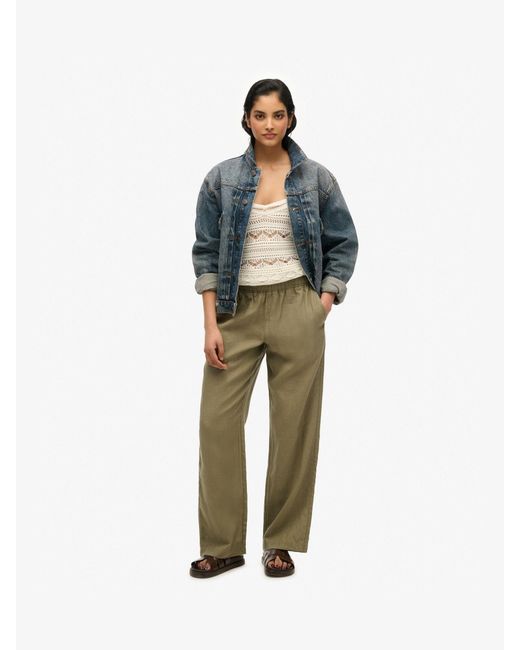 Superdry Green Leinenhose Mit Kordelzugeu 42 (Uk 14)