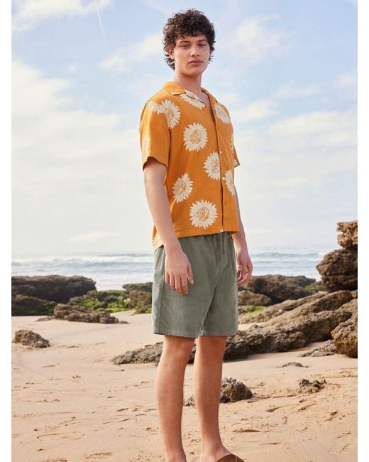 Next Green Corduroy Elasticated Waist Shorts for men