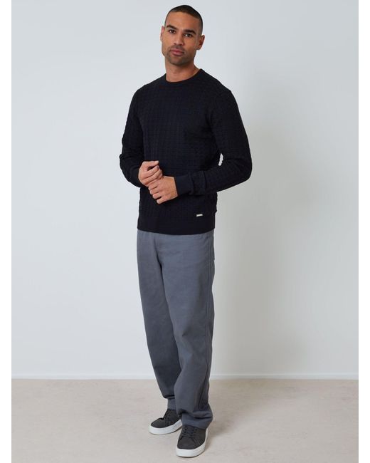 Threadbare Blue Cable Knit Crew Neck Jumper for men