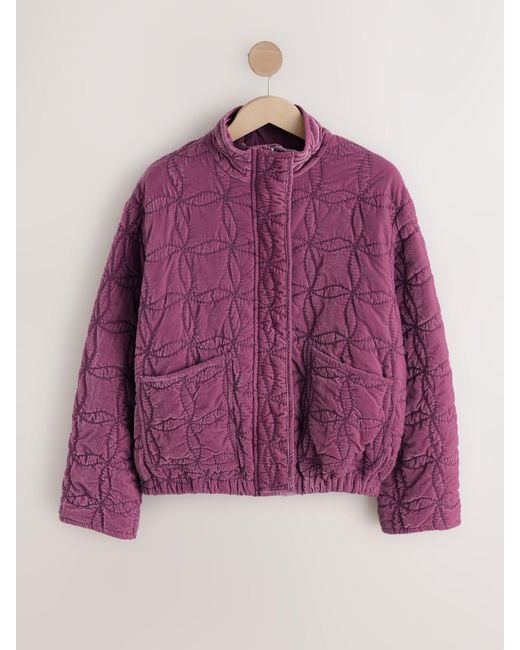 Next Purple Velvet Funnel Neck Quilted Jacket