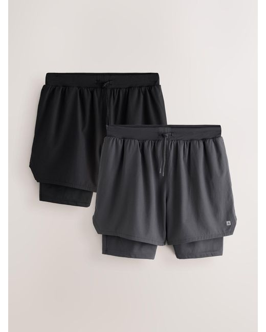 Next Black Active 2-In-1 Shorts 2 Pack for men