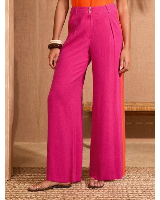 Love & Roses Pink Hose Mit Seitenstreifen Und Weitem Bein Aus Leineneu 36 (Uk 8)