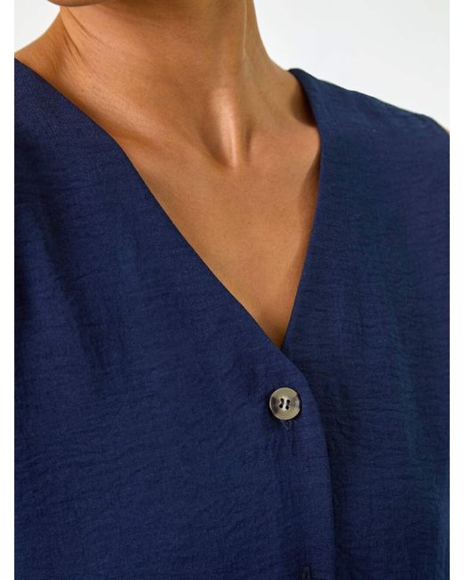 Roman Blue Buttoned Sleeveless Blouse