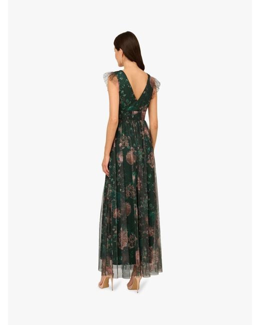 Adrianna Papell Print Tulle Maxi Dress in Green | Lyst