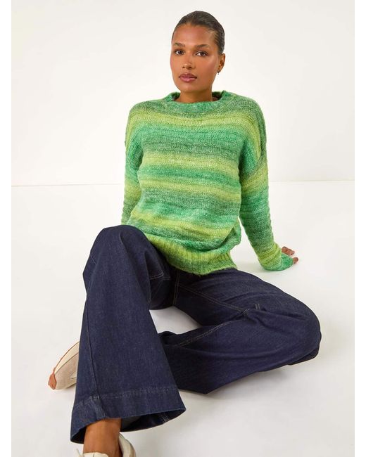 Roman Green Spacedye Stripe Crew Neck Jumper