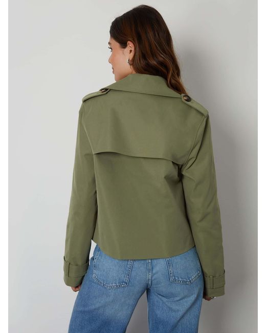Threadbare Green Double Breasted Cropped Trench Jacket