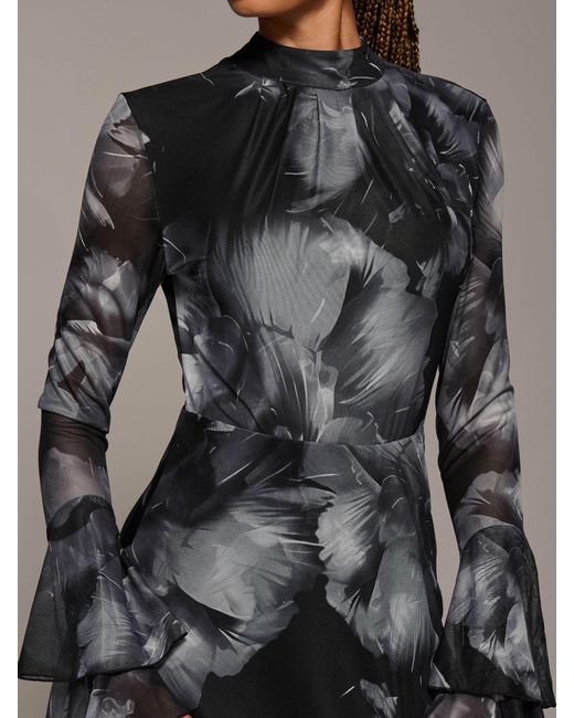 Jolie Moi Gray Ruffle Long Sleeve Mesh Maxi Dress