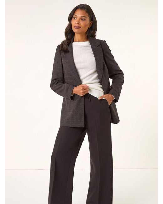 Roman Natural Check Print Longline Blazer