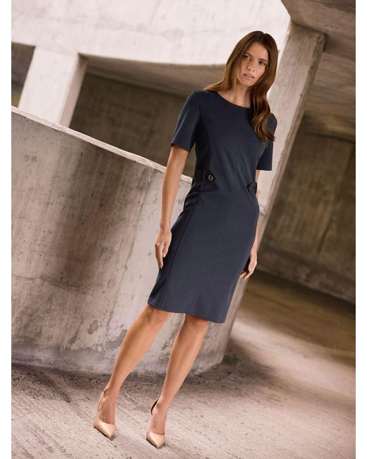 formal shift dresses for women Maeve Floral Dixie Split Neck Shift Dress WHT-COBALTS / M by Sugarlips main image 0