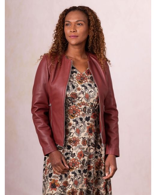 Lakeland Leather Red Crosby Collarless Leather Jacket