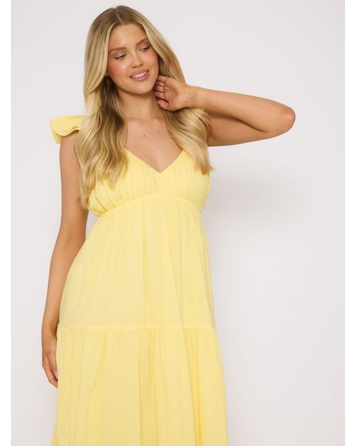 South Beach Metallic 100% Cotton Frill Sleeve Tiered Maxi Dress