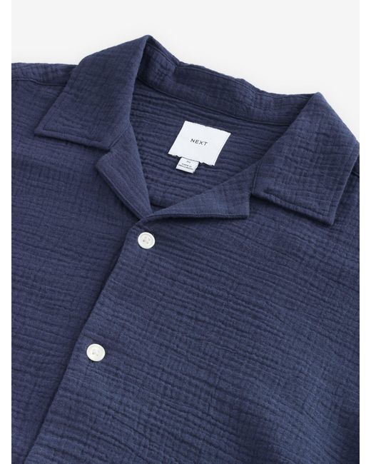 Next Blue 100% Cotton Relaxed Fit Short Sleeve Cheesecloth Shirt for men