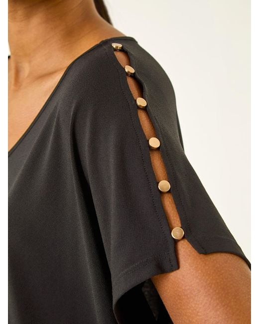 Roman Blue Cold Shoulder Button Top