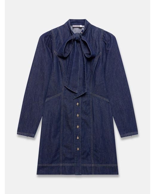 Mint Velvet Blue Denim Pussy Bow Mini Dress