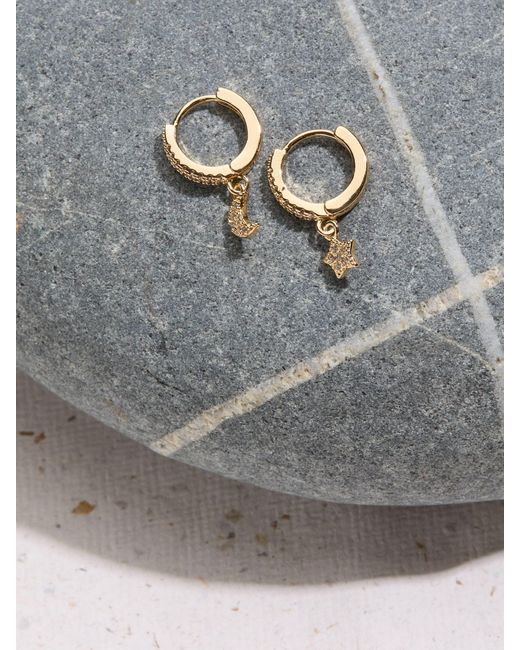 FatFace Natural Fatface Star And Moon Huggie Earrings