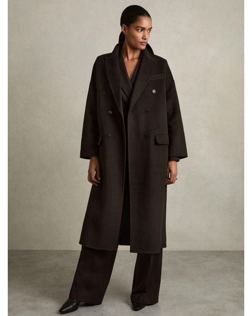 Reiss Black Wool Twill Coat