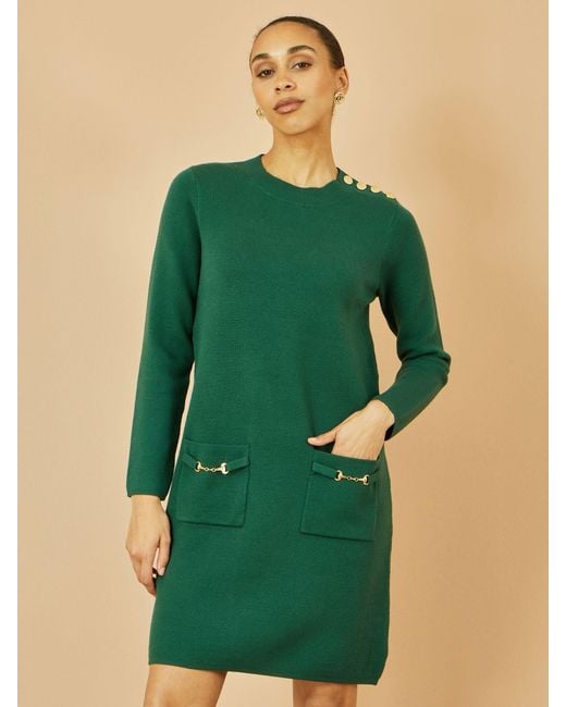 Yumi' Green Knitted Tunic Dress With Hardware Details