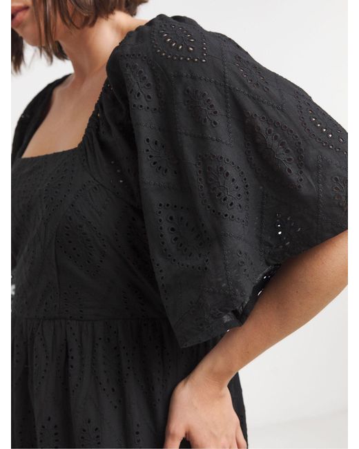 Simply Be Black 100% Cotton Bardot Broderie Maxi Dress