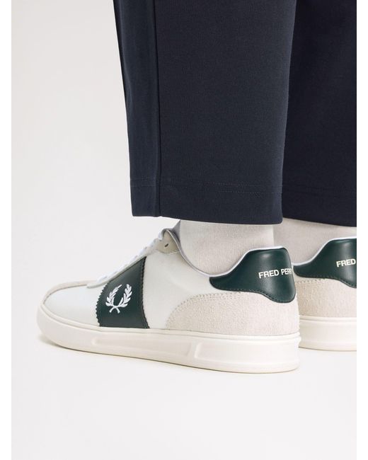 Fred Perry White Fred Perry B4 Textured Poly Suede Trainers for men