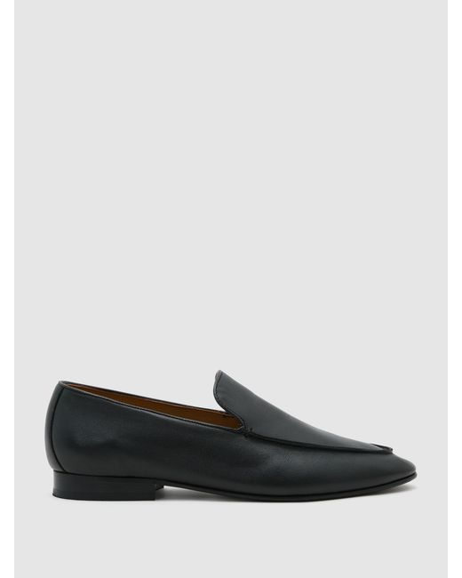 Reiss Black Leather Apron-Stitch Loafers for men