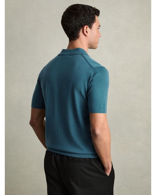 Reiss Duchie - Deep Teal Blue Merino Wool Open-collar Polo Shirt, Xs for men
