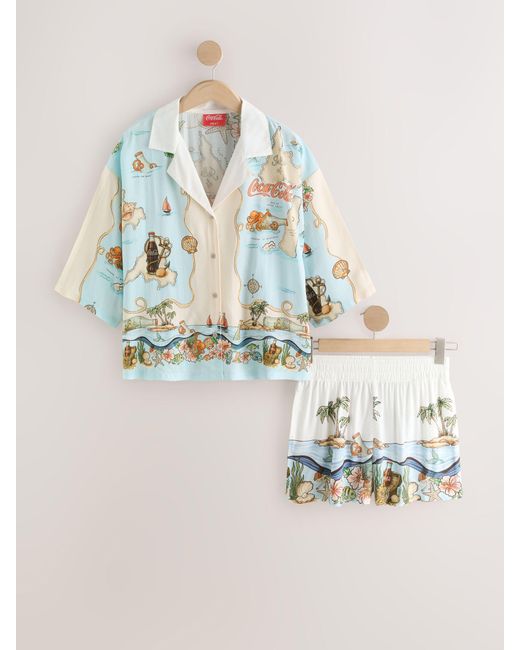 Next White Light Coca Cola Button Through Short Pyjamas Set