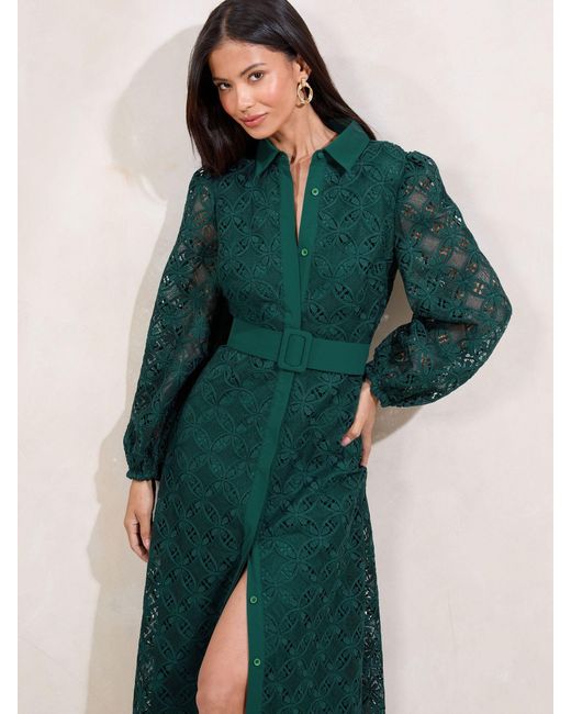 green emerald velvet dress Green Lace Maxi Romper With Sleeves and Slits main image 0