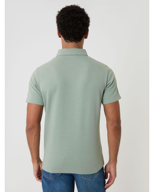 Threadbare Green Textured Hidden Placket Polo Shirt for men