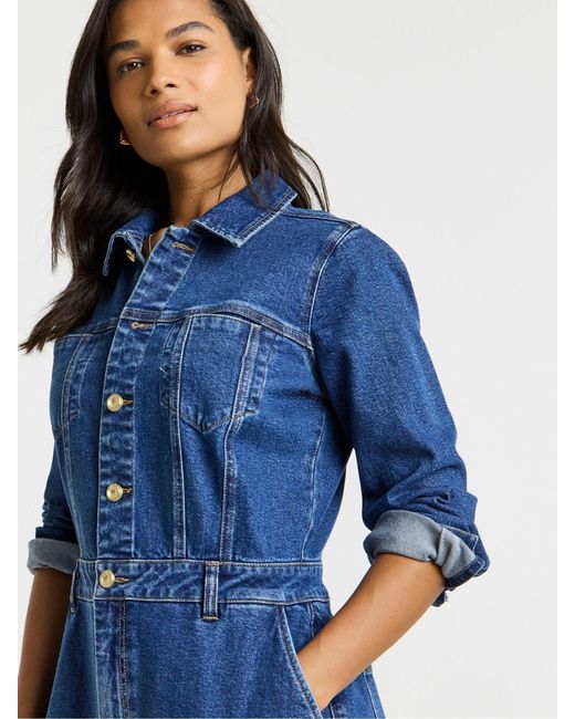 Simply Be Simply Be Statement Button Midaxi Denim Dress in Blue