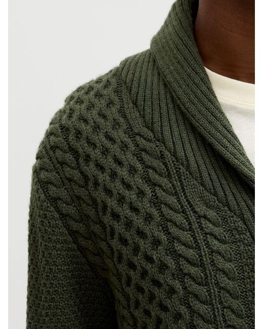 Jack & Jones Green Cable Knit Shawl Cardigan for men