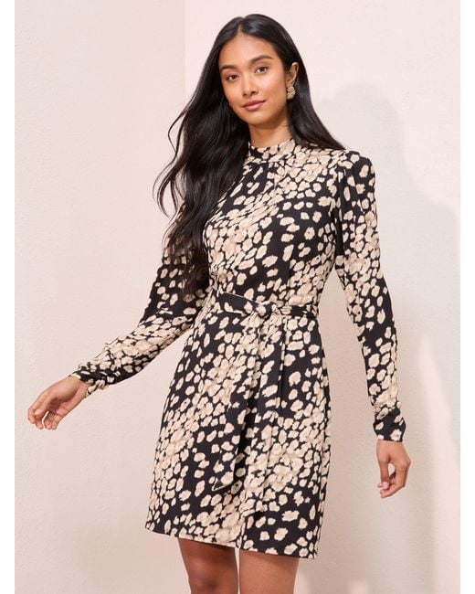 Friends Like These Petite High Neck Long Sleeve Textured Jersey Mini Dress  in Natural | Lyst