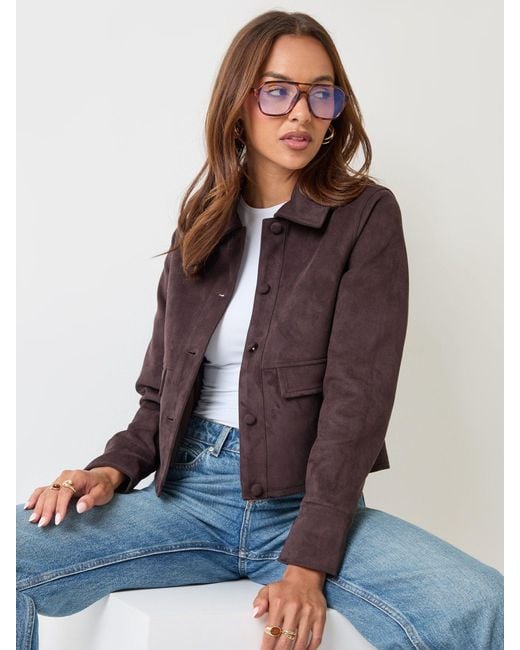 Threadbare Purple Dark Faux Suede Collared Jacket