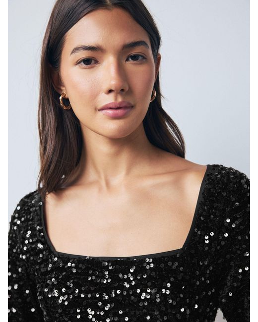 Next Black Square Neck Flippy Mini Sequin Dress