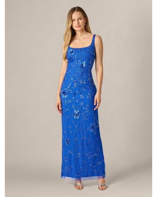 adrianna papell blue dress Platinum Evening 40425 Vibrant and romantic Adrianna Papell Bead Mesh Column