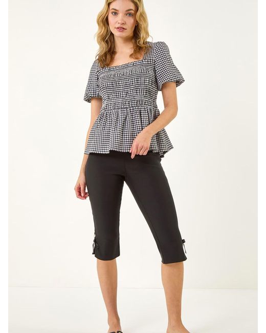 Roman Gray Gingham Shirred Top