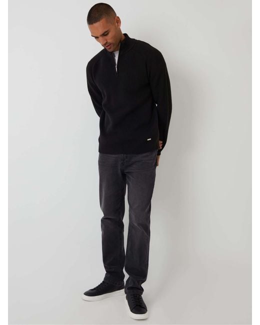 Threadbare Black Rib Panel Quarter Zip Knitted Jumper for men