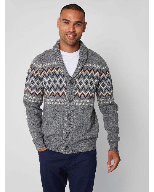 Threadbare Strickjacke Mit Norwegermuster Und Schalkragen in Gray für Herren