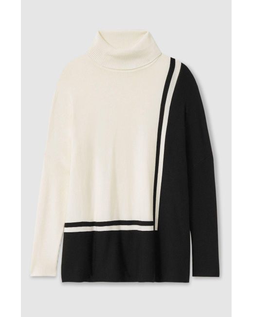 Reiss Black Sophia Colourblock Roll Neck Split Hem Jumper