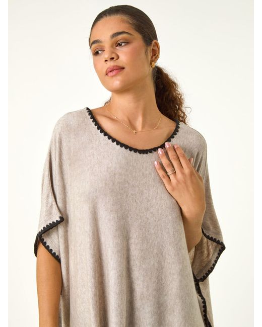 Roman Natural Blanket Stitch Knit Poncho