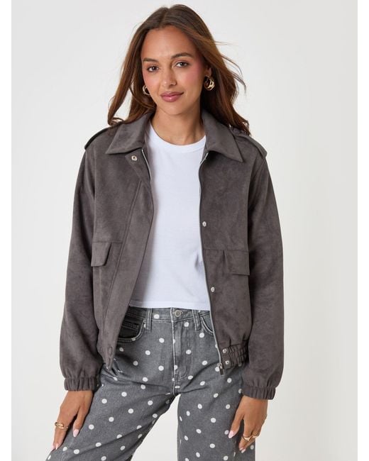 Threadbare Gray Faux Suede Collared Bomber Jacket