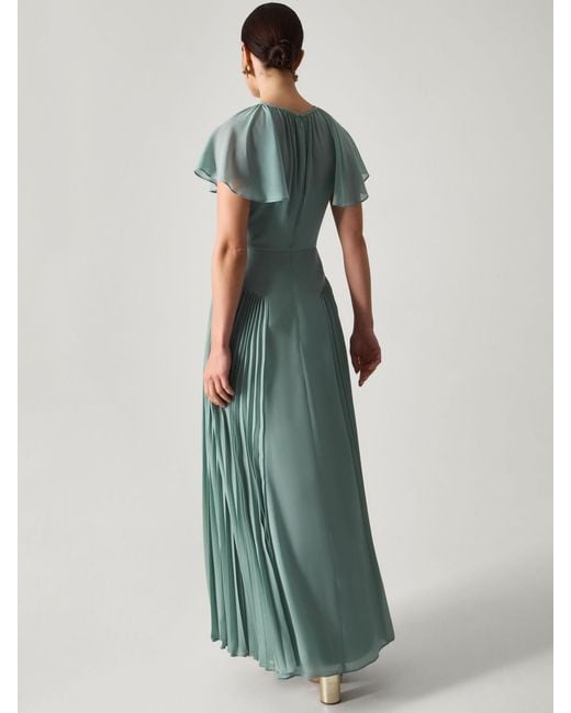 Monsoon Green Madison Flutter Sleeve Pleated Bridesmaid Dress