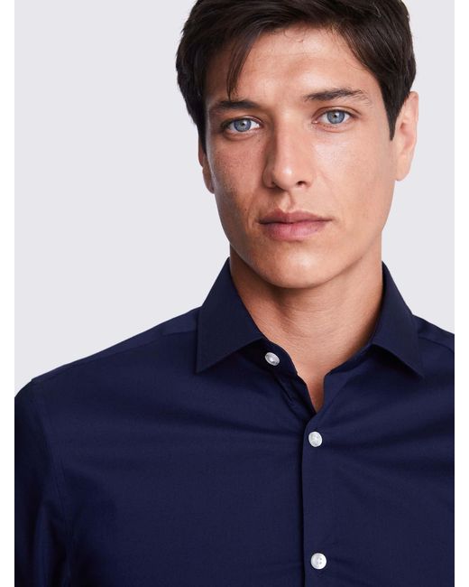 Moss Bros Stretchhemdeu 39 Regular in Blue für Herren