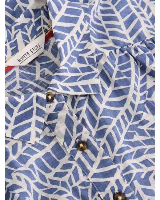 White Stuff Blue Orla Cotton Button Through Shirt