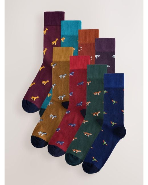 Next Blue Pattern Socks 8 Pack for men