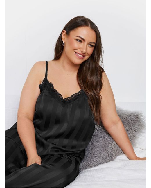 Yours Curve Black Satin-Camisole-Set Mit Spitze, Gestreift42-44