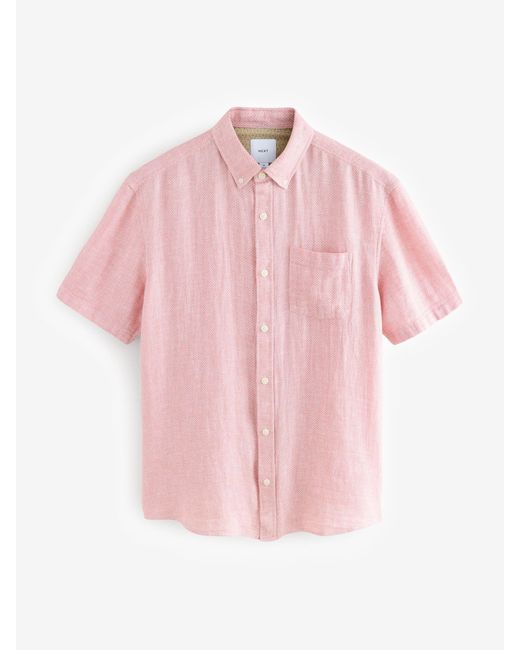 Next Kurzärmliges Hemd Aus Baumwoll-Leinenmischung in Pink für Herren