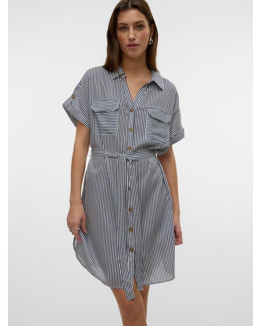Vero Moda Gray Short Sleeve Shirt Dress