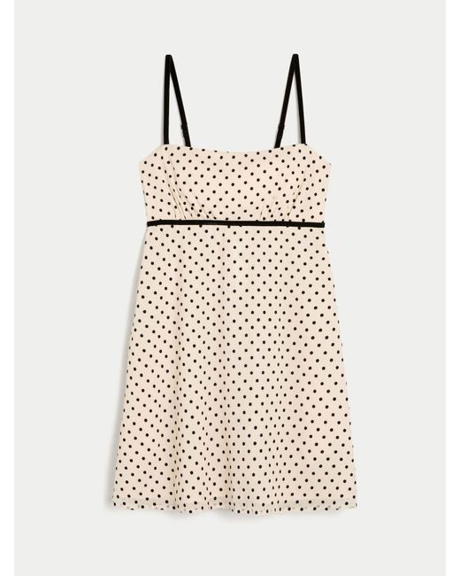 Hollister Women's Natural Flocked Polka Dot Chiffon Babydoll Mini Dress Hollister Women's Natural Flocked Polka Dot Chiffon Babydoll Mini Dress