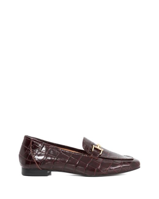 Dune Brown Leather Grained Branded Snaffle Trim Loafers
