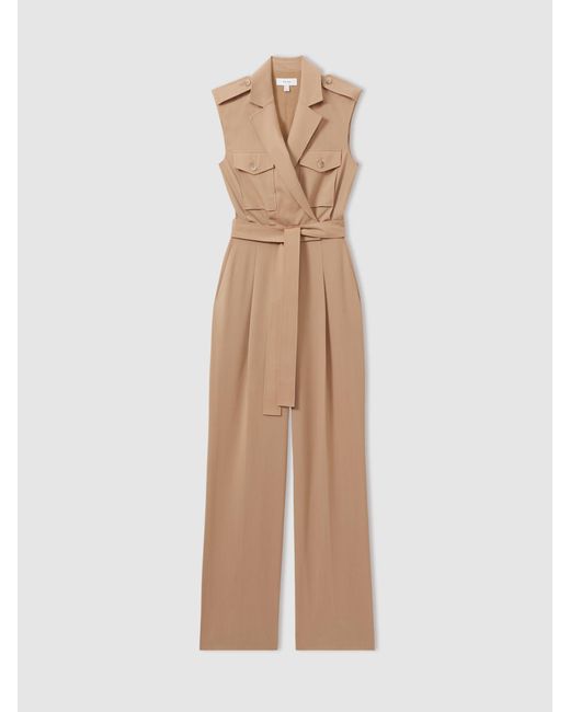 Reiss Natural Luisa - Stone Wool Blend Double Breasted Belted Jumpsuit, Us 4